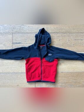 Patagonia Kids Navy Fleece Hoodie with Red Trim - 2T